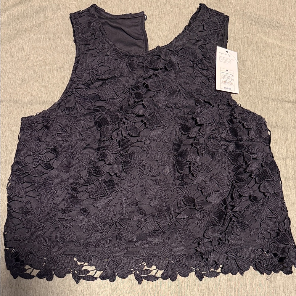 a new day Floral Lace Sleeveless Blouse - Dark Purple